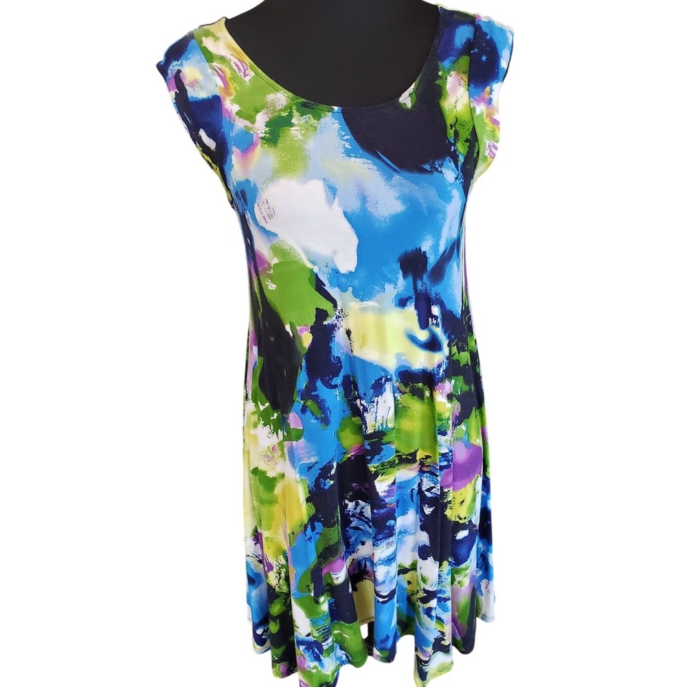 Premise‎ Sidewalk Chalk Abstract Watercolor Sleeveless A-Line Dress Small